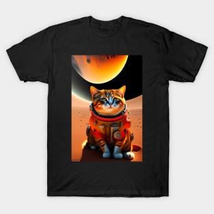 Funny cute cat in space graphic design artwork T-Shirt